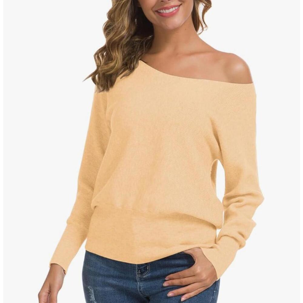 XL - Feiersi Women's Off Shoulder Sweater Long Sleeve Loose Pullover Knit Jumper